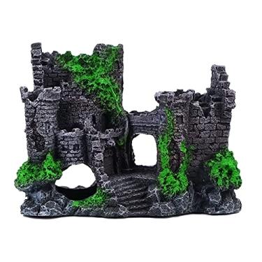 Imagem de Saim Decoração de castelo de aquário grande, esconderijos de castelo de pedra para casa de esconder acessórios para aquário Betta camarão tartaruga para esconderijo de peixes, caverna de reprodução