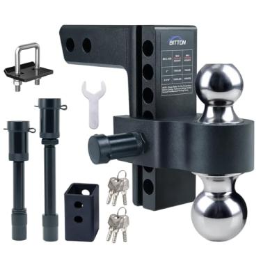 Imagem de Engate de suporte de bola de reboque ajustável, para receptor de 5 cm/6,3 cm, engate de elevação de 15,2 cm, esfera de reboque dupla de liga de alumínio resistente de 5,443 kg (5 cm, 2-5/40.6 cm) com