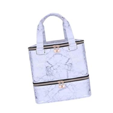 Imagem de OIIBWQ Bolsa de Armazenamento de Esmalte de Camada Dupla, Caixa Porta-esmalte com Duas Alças, Estojo Resistente para Ferramentas de Nail Art para Uso Domésti, Branco