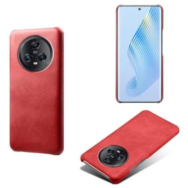 Imagem de Capa para Honor Magic 5,Proteção contra quedas,Casca de volta de cor sólida simples,Design de couro de imitação de plástico-Red