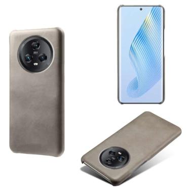 Imagem de Capa para Honor Magic 5,Proteção contra quedas,Casca de volta de cor sólida simples,Design de couro de imitação de plástico-Gray