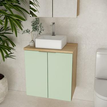 Imagem de Gabinete de Banheiro 60cm Gab4008 Marrom Carvalho / Verde