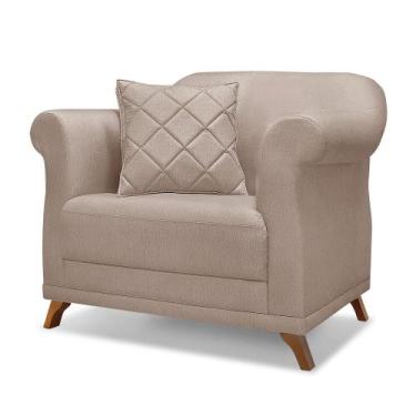 Imagem de Poltrona Decorativa em Linho Rústico Areia com Pés de Madeira - Amster