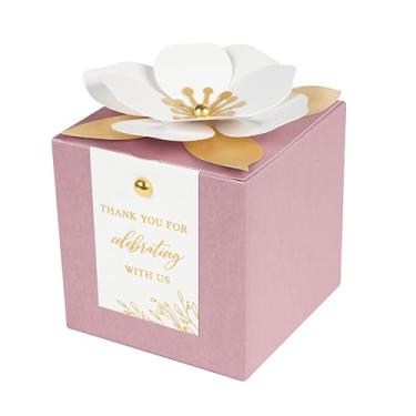 Imagem de FEIYI 20 caixas de lembrancinhas, caixas de doces 3 em 1 com decoração floral, etiquetas brancas de agradecimento, embrulho de presente para casamento, chá de bebê, aniversário, decorações de festa