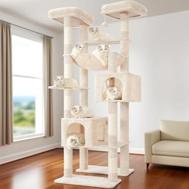 Imagem de Hey-brother Torre de árvore alta para gatos, postes resistentes para arranhar com plataformas grandes, condomínios aconchegantes, rede grande, bolas de brinquedo, móveis de vários níveis para gatos