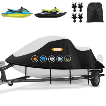 Imagem de Capas de jet ski, capa Waverunner 900D atualizada à prova d'água, capa durável para jet ski de 3 lugares com 2 saídas de ar, 4 fivelas à prova de vento, capa universal fácil de colocar para Seadoo