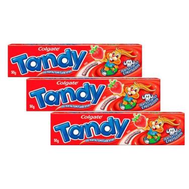 Imagem de Kit 3 Gel Dental Infantil Tandy com Flúor Ativo Sabor Morangostoso 50g