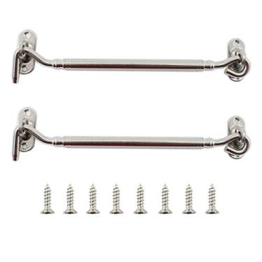 Imagem de Pacote com 2 fechos de gancho e olhal, trava de porta de celeiro ULIFESTAR, trava de aço inoxidável resistente para porta de celeiro deslizante, persianas, garagem, cerca, armário, galpão, porta com