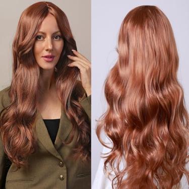 Imagem de Peruca loira morango com cor de cabelo natural parte do meio cacheado estilo ondulado peruca loira morango longa para mulheres dá uma aparência natural adequada para festas, shows de dança, vestir-se