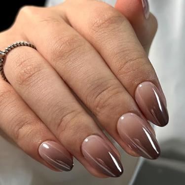 Imagem de RTKHFZE Press On Nails Médio – Supremely Fit & Natural Soft Gel Cola nas Unhas com Cola de Unha, Unhas Reutilizáveis em 16 Tamanhos – Kit de 32 Unhas Falsas, Marrom Gradiente