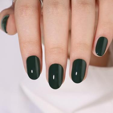 Imagem de Unhas curtas verdes prensadas em gel macio RTKHFZE em amêndoa curtas ovais com cola, ajuste perfeito, reutilizável em 16 tamanhos – Kit de unhas postiças de gel com 32 peças