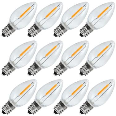 Imagem de Lâmpadas noturnas de LED C7, equivalente a 0,6 Watt a 7W, base pequena de candelabro E12, lâmpadas LED Edison, branco quente de 2200K, plástico transparente, cordão de luzes externas, pacote com 12
