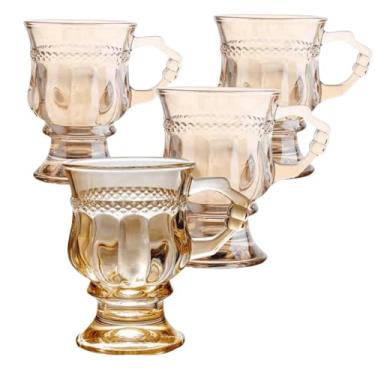 Imagem de Canecas de café irlandesas vintage, copo de café irlandês cristalino com alça, base de haste com pés, resistente ao calor, copos resistentes para chocolate quente, chá, café (bege, 4 peças)