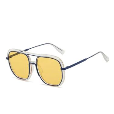 Imagem de Óculos de sol de armação grande de luxo feminino, tendência masculina, vintage, punk, óculos clássicos, UV400 (transparente, azul-amarelo)