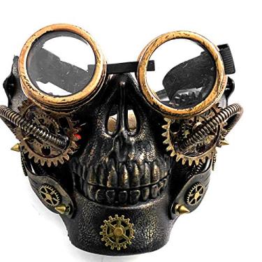 Imagem de Máscara facial Steampunk Gothic Gear com óculos cosplay fantasia festa baile de máscaras preta
