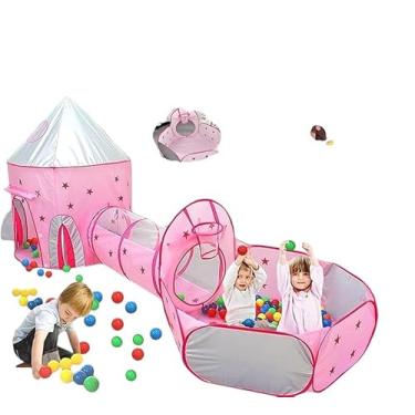 Imagem de Tenda Infantil 3 em 1 com Túnel, Barraca Castelo Rosa com Estrelas e Piscina de Bolinhas, Brinquedo para Crianças, nao acompanha bolas