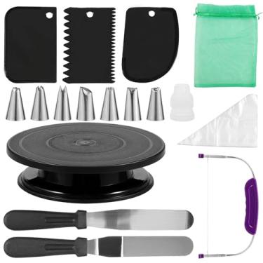 Imagem de 35 kits de suprimentos de decoração de bolos com suporte de bolo e nivelador, 7 pontas de cobertura e 20 sacos - conjunto de 3 raspadores de espátula reta e deslocada, kit de suprimentos de decoração