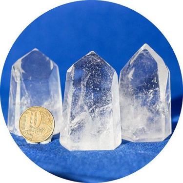 Imagem de Kit 3 Mini Cristal Lemuriano Extra Gerador Sextavado 4 a 6cm - Atacado