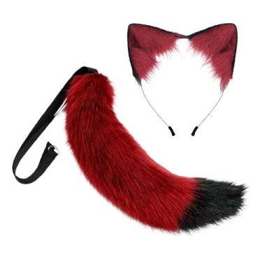 Imagem de Odowalker 2 Pcs Cat Ears Headband Wolf Fox Tail Set Furry Fox Ears and Tail Set, Fox Cat Ear Wolf Tail Cosplay Costume Wolf Ear Headband and Tail Set for Halloween Christmas Women Men