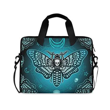 Imagem de Bolsa para laptop para mulheres e homens, bolsa mensageiro para laptop de 15 15,6 e 16 polegadas, bolsa sacola de laptop azul com caveira borboleta