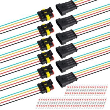 Imagem de TMH 12 peças conector elétrico de 4 pinos macho e fêmea, 10 cm. Conectores de fio à prova d'água 22 AWG automotivos 4 vias com tubo termorretrátil para conexão de fio de carro, caminhão, barco