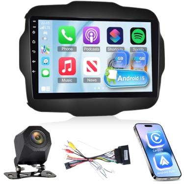 Imagem de Estéreo automotivo 4G + 128G para Jeep Renegade 2015 2016 2017 2018 2019 2020 - Carplay sem fio e Android Auto - Rádio com tela sensível ao toque Android 15 de 9 polegadas com EQ/5GHz WiFi/GPS/SWC