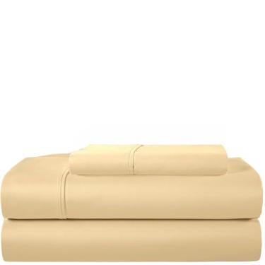 Imagem de CHATEAU HOME COLLECTION Jogo de lençol solteiro 100% algodão egípcio, 3 peças, 400 fios, cabe até 43 cm, tecido acetinado macio e confortável, lavável na máquina de cama de luxo - sêmola