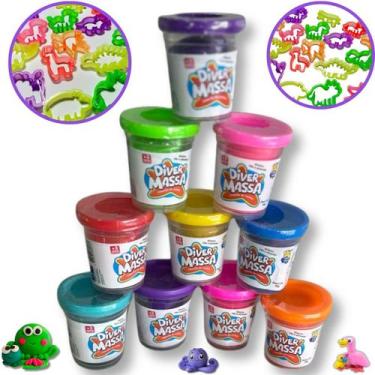 Imagem de Kit Massinhas Infantil Diver Massa 10 Unidades Coloridas com 4 Moldes 
