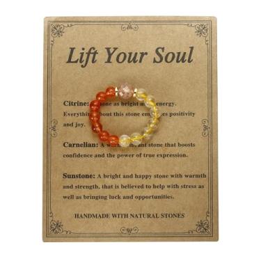 Imagem de QRH Anéis elásticos de cristal para mulheres, ansiedade, alívio de estresse, humor, pedras naturais, anel elástico com contas de cristal espiritual, proteção empática, joias presentes, Pedra, Sem