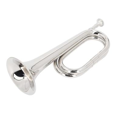 Imagem de Bugle c chave de trompete militar de trompete de trompete profissional instrumento de latão com som claro com som preciso de tocar para a orquestra banda de marchando prata 11 cm