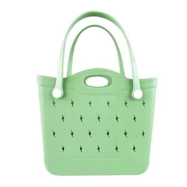 Imagem de Bolsa de praia com estampa de relâmpago, azul brilhante, silicone, grande, impermeável, alça dupla, bolsa de piscina de verão, Verde, Large, Bolsa de praia