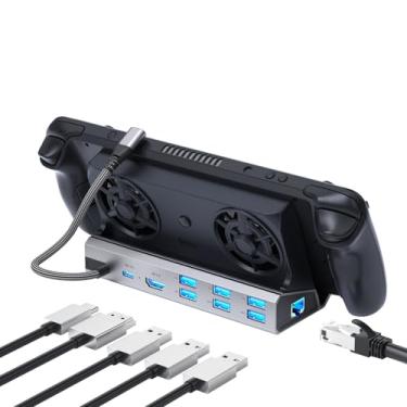 Imagem de Legion Go/ROG Ally/Steam Deck Dock – Estação de ancoragem 9 em 1, ventiladores duplos de vapor, 4K a 60Hz, 4 portas USB, SD/TF (U3), carregamento PD de 100 W, Gigabit Ethernet adequado para Steam Deck