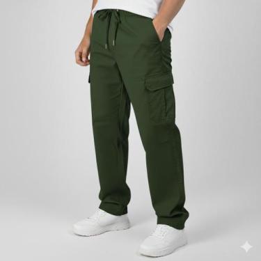 Imagem de Calça Cargo Masculina Sarja Larga Streetwear Militar Tatico com Bolsos