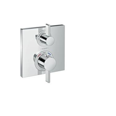 Imagem de hansgrohe Ecostat Square Modern Premium Controle de Volume e Temperatura Automática 2 Alças 15 cm de Largura, Acabamento Termostático para Chuveiro com Válvula de Desvio Cromado, 15714001