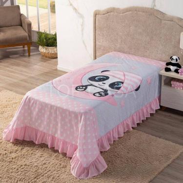 Imagem de Colcha Solteiro Avulsa Cobre Leito Infantil Panda Rosa