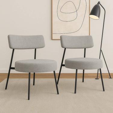 Imagem de Kit 02 Poltronas Decorativas Sala de Estar Kobe Estofada com Encosto Linho Cinza - Abmaza