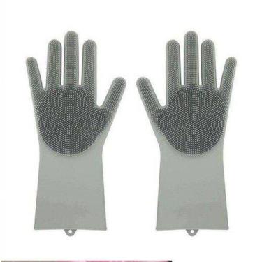 Imagem de Luvas Térmicas Para Lavar Louça Em Silicone Cor Cinza