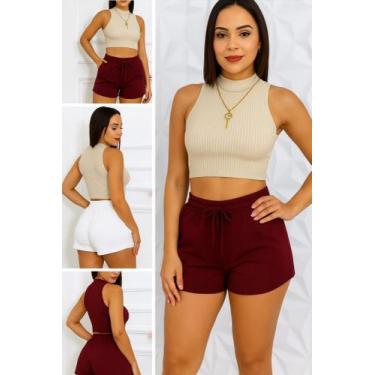 Imagem de Short Feminino MOLETOM Moda Estilo Conforto - Kesdey, Bordô, P
