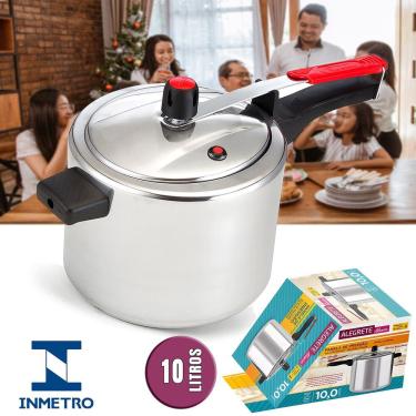Imagem de Panela de pressão 10 litros Alimentos Alumínio Polido Cozimento Rápido Segurança INMETRO