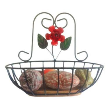 Imagem de Fruteira de Parede 1 Andar em Ferro e Madeira Oval P - Art MM, Vermelh