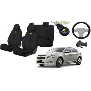 Imagem de Kit Capas Tecido para Assentos Cruze 2013+2020 + Volante + Chaveiro GM