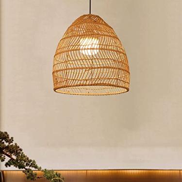 Imagem de Lustre B tecido à mão estilo luminária de teto B para sala de jantar lustre suspenso de vime japonês decoração criativa para casa (55 cm)