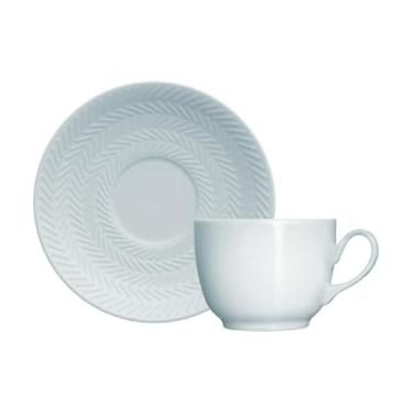 Imagem de Xícara e pires para café em porcelana, modelo Chevron, 75 ml, Germer, Azul