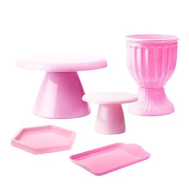 Imagem de Kit Mesa Decorada com Boleira Cogumelo e Acessórios – Vaso, Bandeja e Mini Peças (Rosa bb)