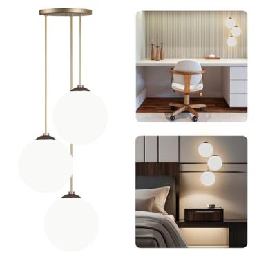 Imagem de Pendente Jabuticaba Triplo Luminária Moderna Preto ou Dourado com 3 Globos de Vidro Branco Leitoso para Lâmpadas G9 Lustre para Quarto Pendente para sala Luminária para Cozinha (Dourado)