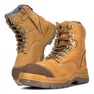 Imagem de ROCKROOSTER Botas de trabalho masculinas, bico de aço, zíper lateral, sapatos de couro, controle estático, respirável, secagem rápida (AK232Z -AK245Z, Ak232z marrom, bico de aço, 9.5 Wide