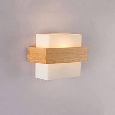 Imagem de Aplique nórdico de parede, luminária de parede de madeira com abajur de vidro, abajur de cabeceira E27, acessórios de iluminação de cabeceira modernos, arandelas de madeira para interior de