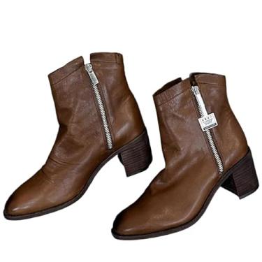 Imagem de Archicolor Sapatos femininos de inverno, sapatos femininos nórdicos minimalistas 100% couro bovino com zíper, bottes femininos, Marrom, 34