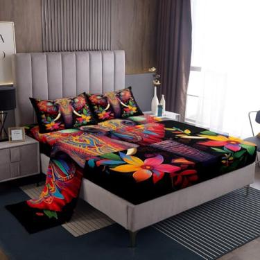 Imagem de Erosebridal Jogo de lençol solteiro mandala, africano, étnico, tribal, floral, flores coloridas, boêmio, vida selvagem, lençol com elástico