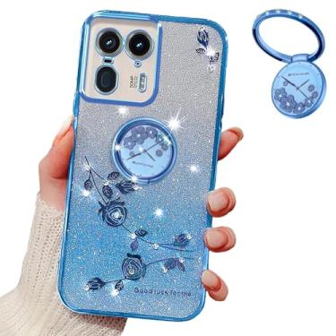Imagem de MRRSIWEI Capa para Motorola Moto Edge 50 Ultra 5G para mulheres e meninas, luxuosa capa à prova de choque com glitter e flores brilhantes com suporte de anel para Moto X50 Ultra/Edge 50 Ultra 5G.